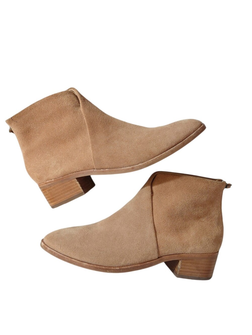 Soludos Tan Suede Western Ankle Booties with Stacked Heel Size 9